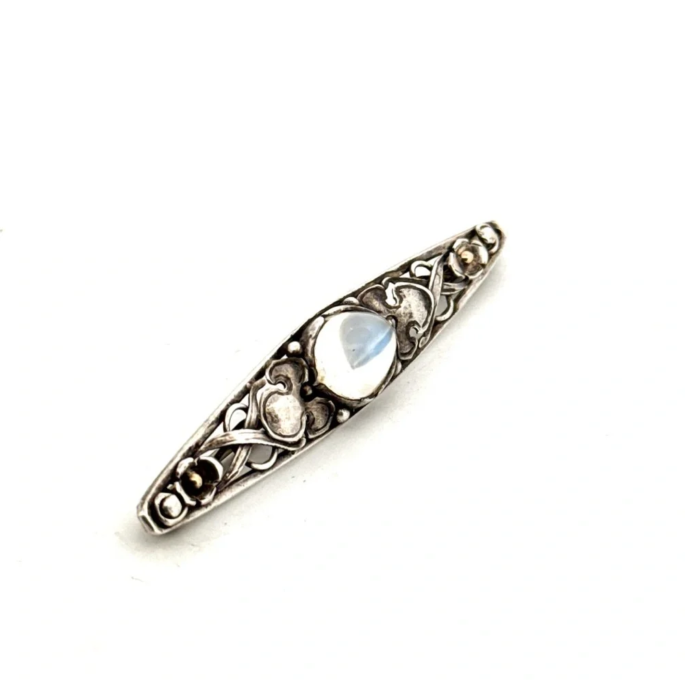 925 Sterling silver and opalite vintage pin brooch 5.0g